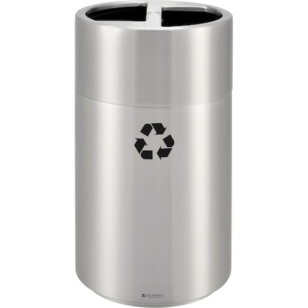 Round Multi-Stream Recycling Can, 31 Gallon Total, Satin Aluminum